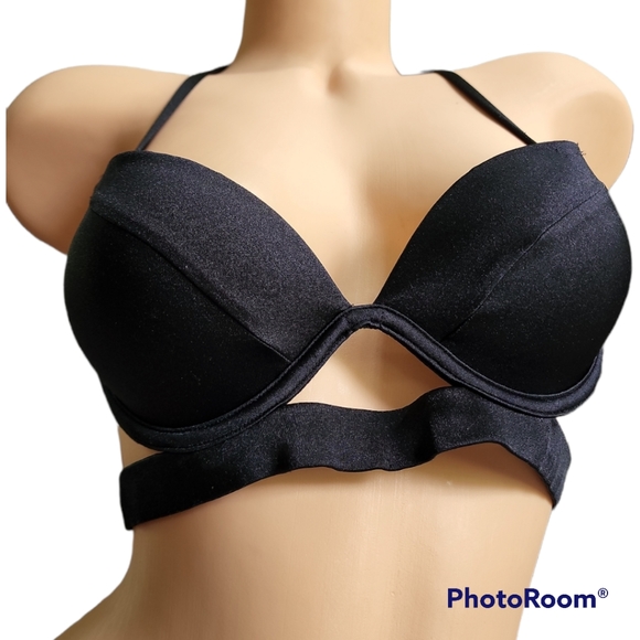 🏖Victoria's Secret Cut Out Swim 🏊‍♀️ Top Size 34A in Black with Gold Hardware - Picture 3 of 10